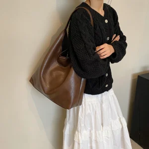 Retro Trendy Underarm Bag Soft PU Leather Casual Shoulder Purse with Purse Ladies Hobo Bag with Hasp Closure for Women and Girls