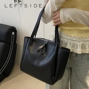 LEFTSIDE Women Big PU Leather Shoulder Bag 2025 New Trend Fashion Y2K Simple Short Handle High-capacity Tote Bag Y2k Handbag