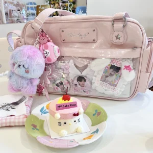 2D Japanese Original Large Capacity Handbag Daily Versatile Transparent Cute Doll Bag Daily Commute Crossbody Bag for Women