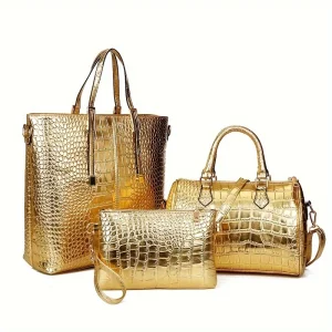 3 Piece 1 Set Fashion Colorful Alligator Women Handbags Designer Retro Crocodile Pattern Tote Bag Luxury Shoulder Crossbody Bags