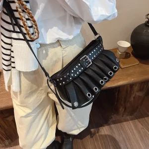 Retro Punk Underarm Bag for Women Crossbody Stylish Shoulder Handbag Trendy Commuting PU Leather Fashion Armpit Bag