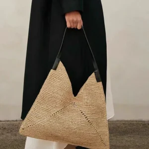 New Lafite Grass Hollow Vacation Beach Big Triangle Women's Bag Large Capacity Grass Woven Handbag