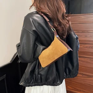 Retro High-end Underarm Bags Women Brown Faux Suede Small Square Handbags Lady Versatile Single Shoulder Crossbody Bag